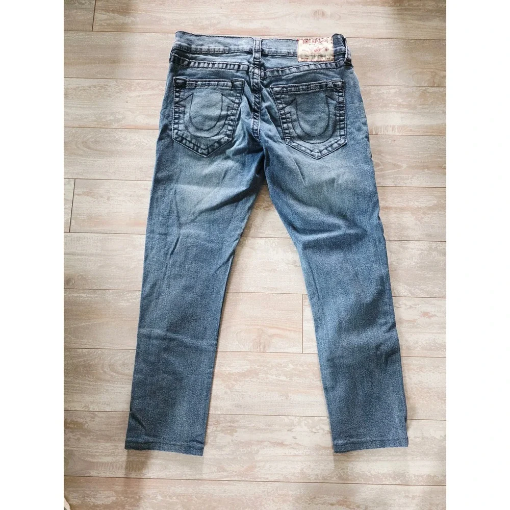 True Religion Mens 33X26 Ricky Relaxed Straight Blue Jeans Medium Wash Denim